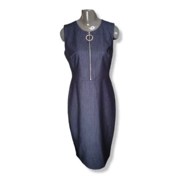 Calvin Klein Women's Navy Blue Front Zipper Sleeveless Knee Length Dress  Size 10
